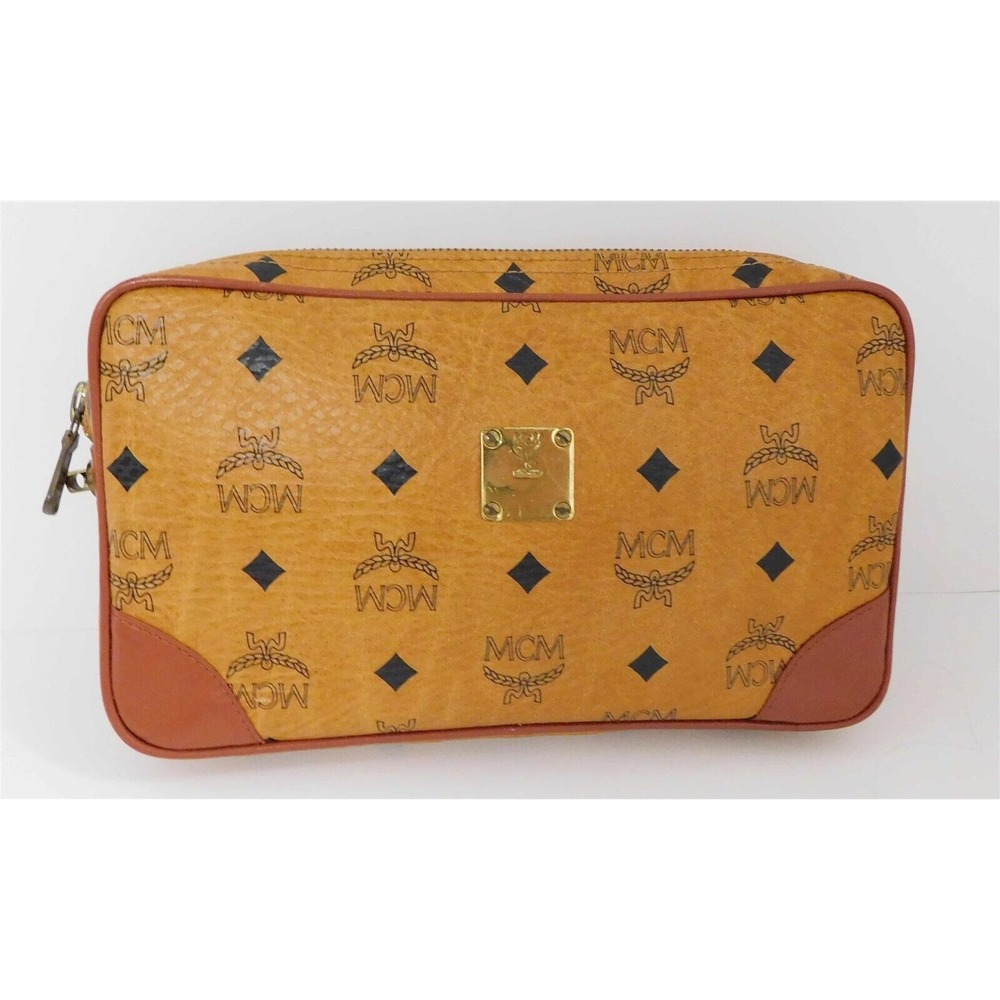 MCM Vintage Cognac Logo Monogram Leather‎ Clutch Bag